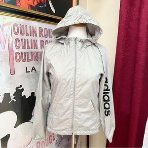 Adidas: Women's Zip Up Gray Black Drawstring Hooded Windbreakers Size M